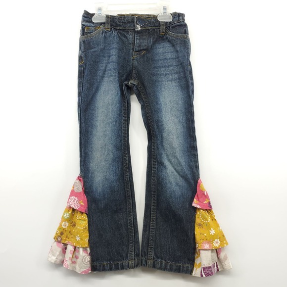 Jelly the Pug Bellbottom Hippie Gypsy Tiered Denim Jeans Size 4 - Picture 8 of 8